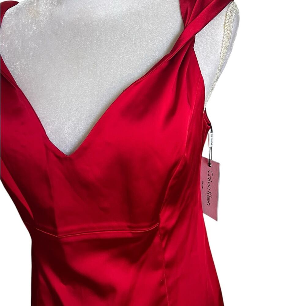 Calvin Klein NWT Red Satin Bombshell Midi Dress Size 8 formal cocktail party - Picture 2 of 6
